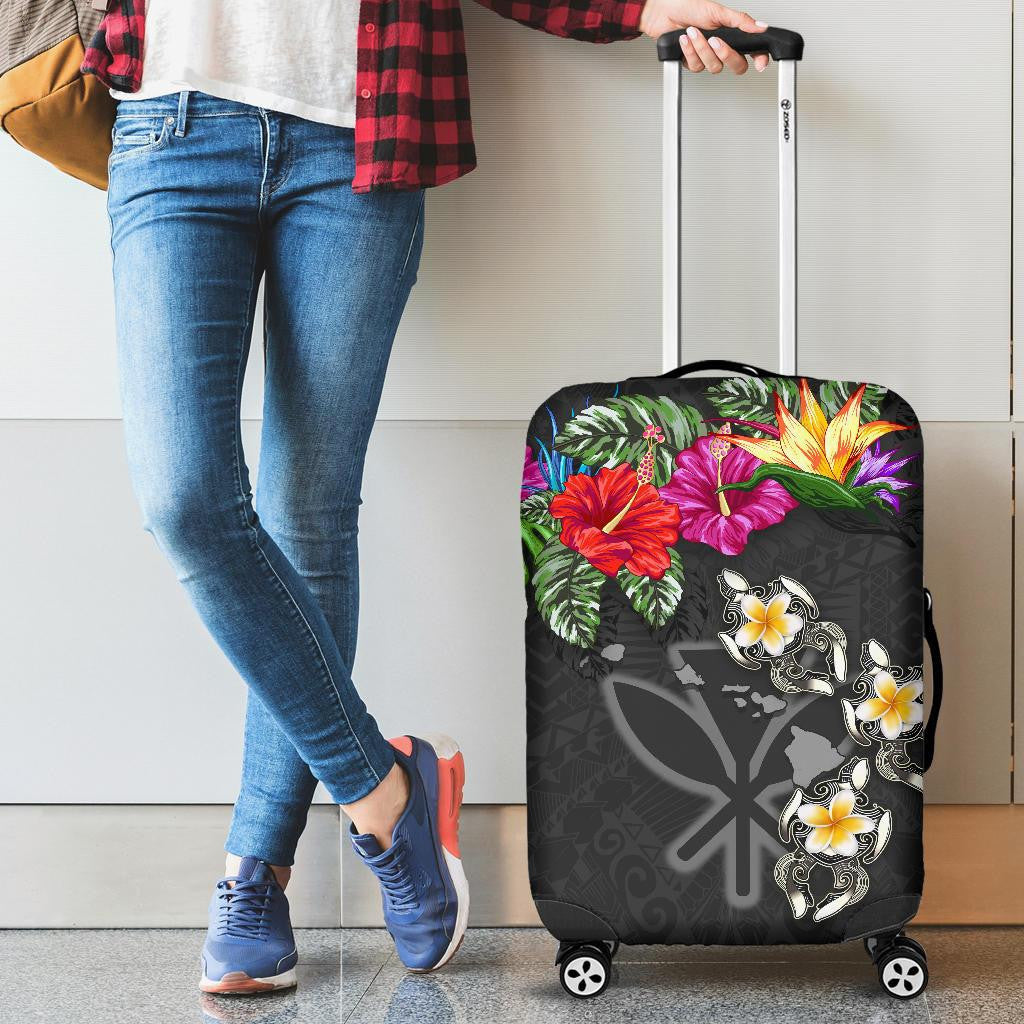 Kanaka Maoli Hawaiian Luggage Covers Hibiscus Turtle Tattoo Gray