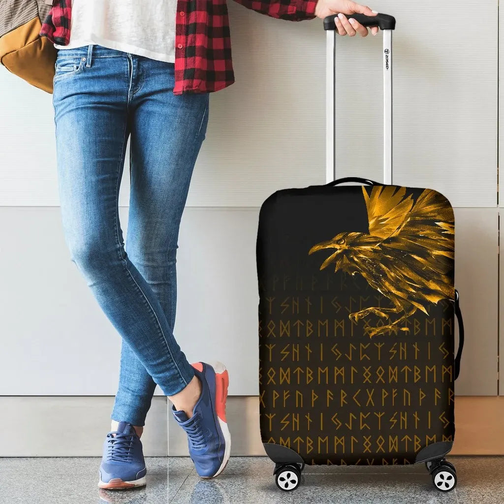 Vikings Luggage Covers Raven Tattoo Style Gold