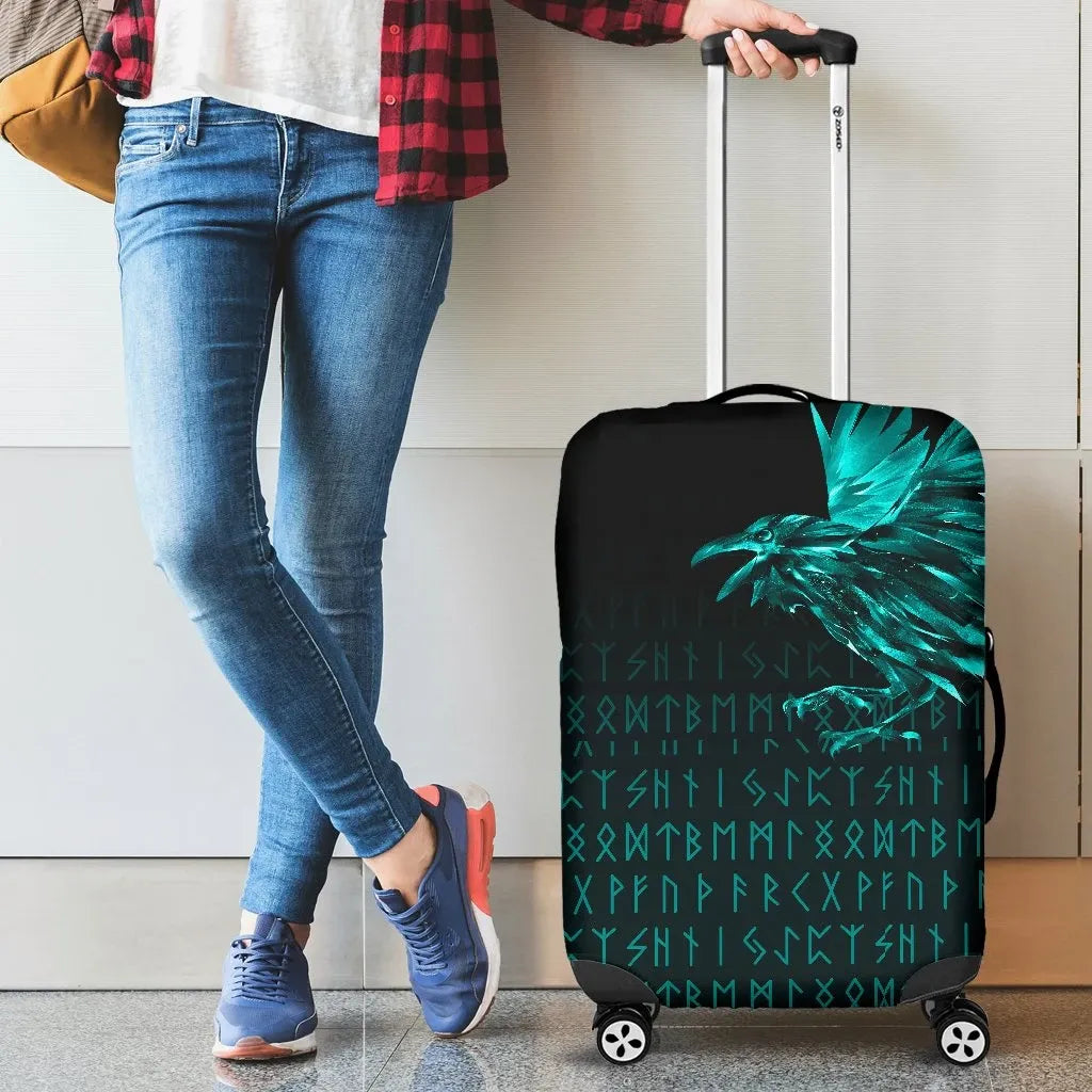 Vikings Luggage Covers Raven Tattoo Style Cyan