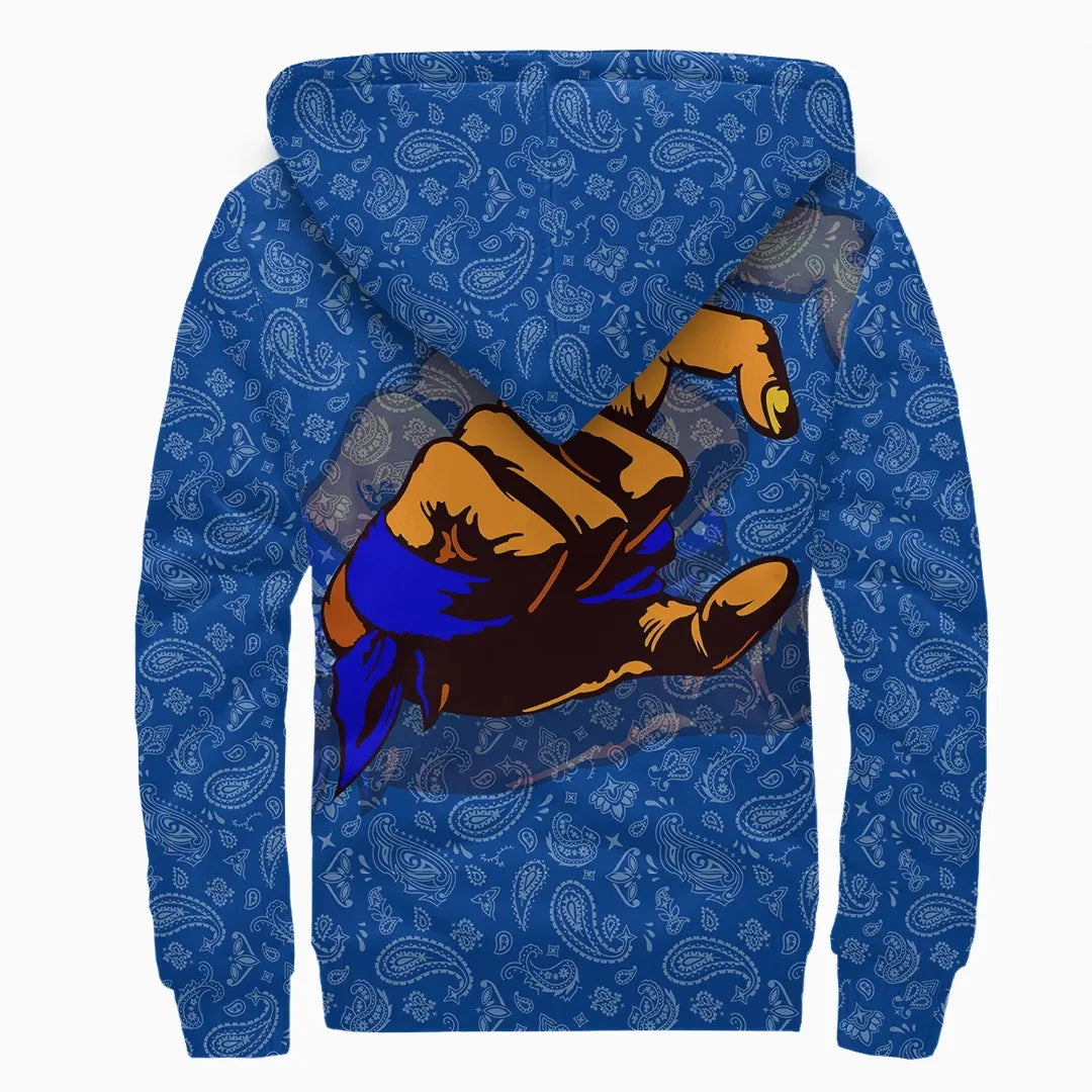 Crips Gang Sherpa Hoodie Blue Paisley Printed Fleece Hoodie