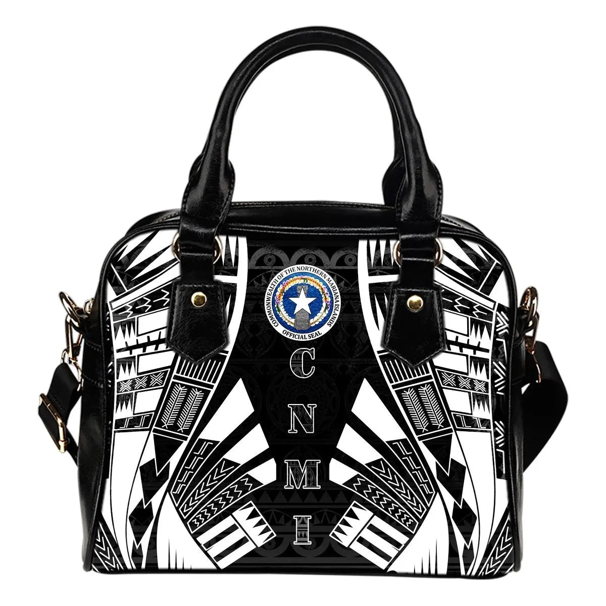 Northern Mariana Islands Shoulder Handbag Polynesian Tattoo Black 0