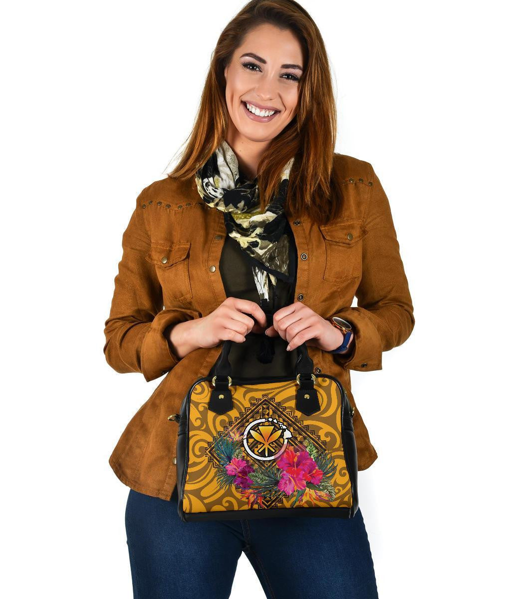 Hawaii Shoulder Handbag Kanaka Maoli With Hibiscus On Polynesian Patterns Yellow