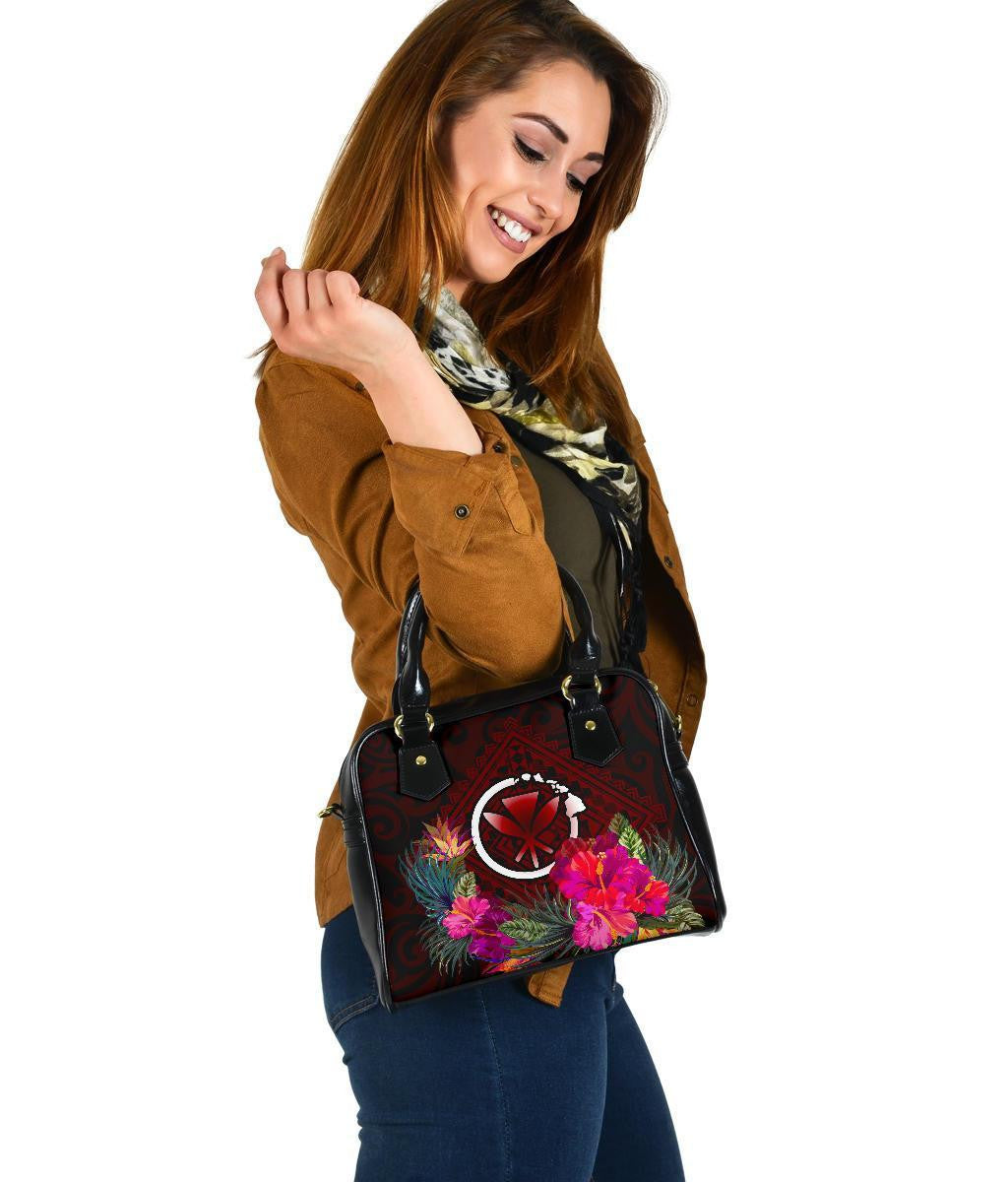 Hawaii Shoulder Handbag Kanaka Maoli With Hibiscus On Polynesian Patterns Red