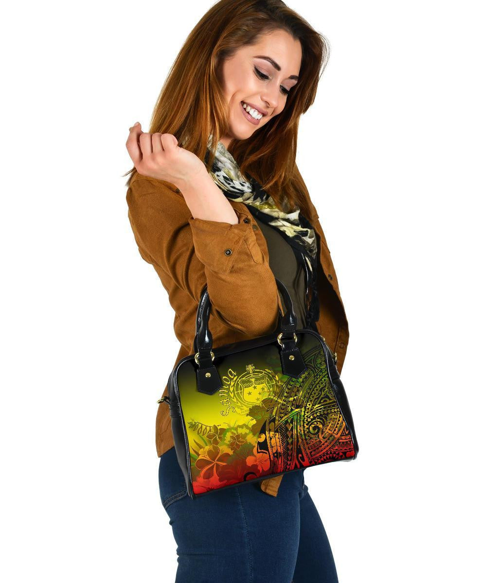 Samoa Shoulder Handbag Humpback Whale With Tropical Flowers Yellow