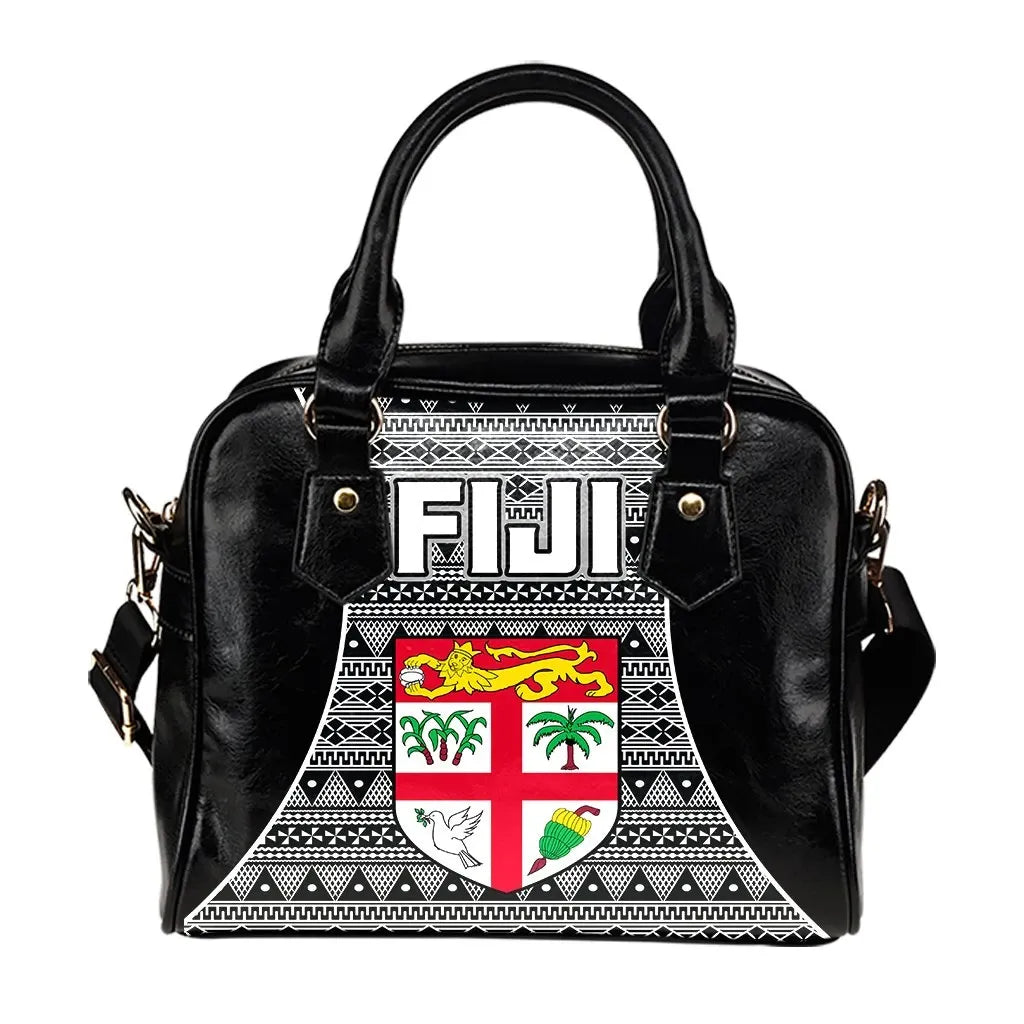 Fiji Shoulder Handbag Tapa Pattern Sport Style Black