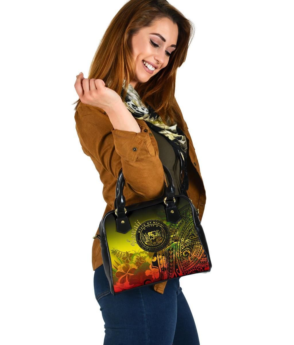 Polynesian Hawaii Shoulder Handbag Humpback Whale With Tropical Flowers Yellow