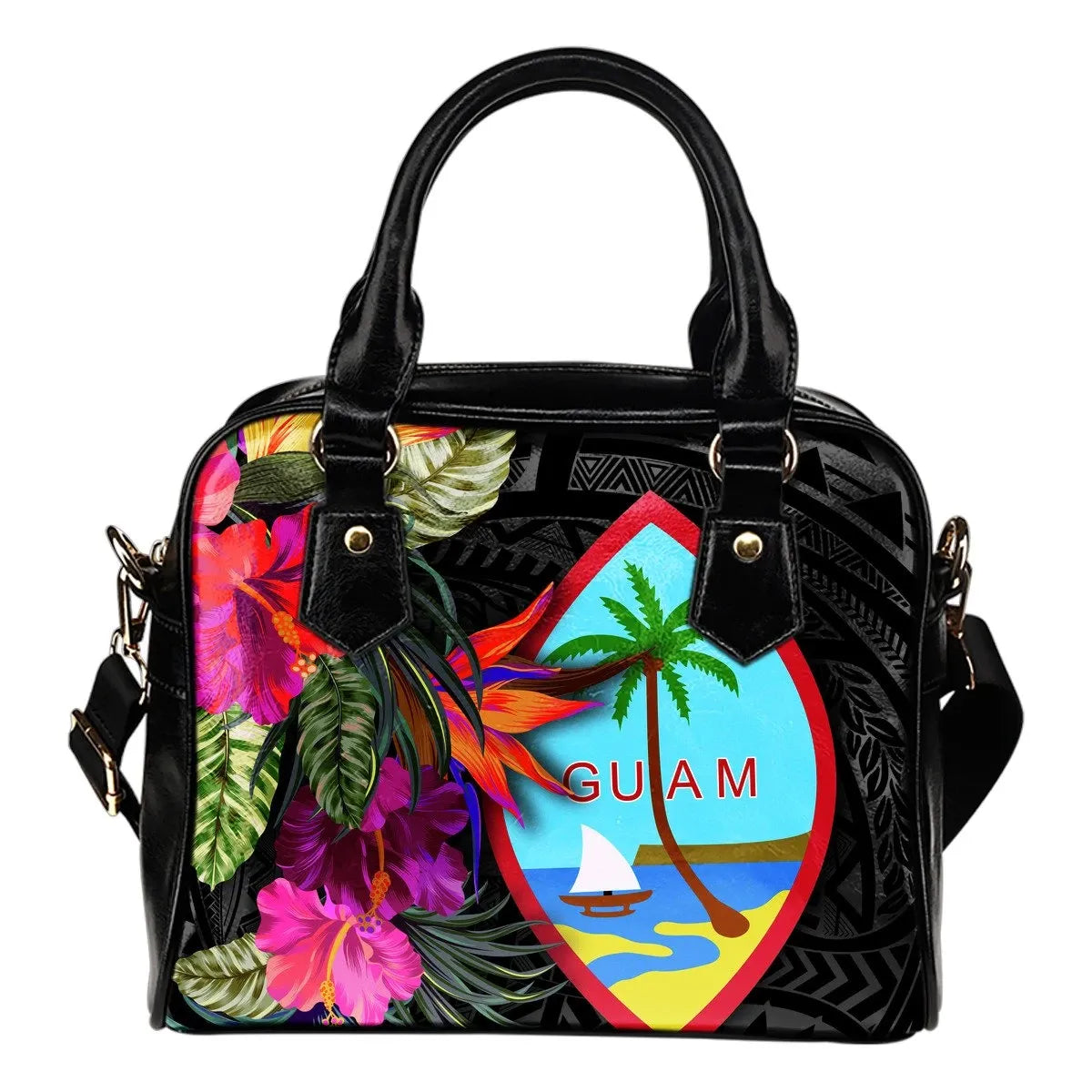 Guam Shoulder Handbag Hibiscus Polynesian Pattern