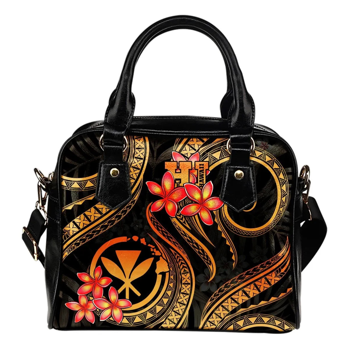 Polynesian Hawaii Shoulder Handbag Gold Plumeria