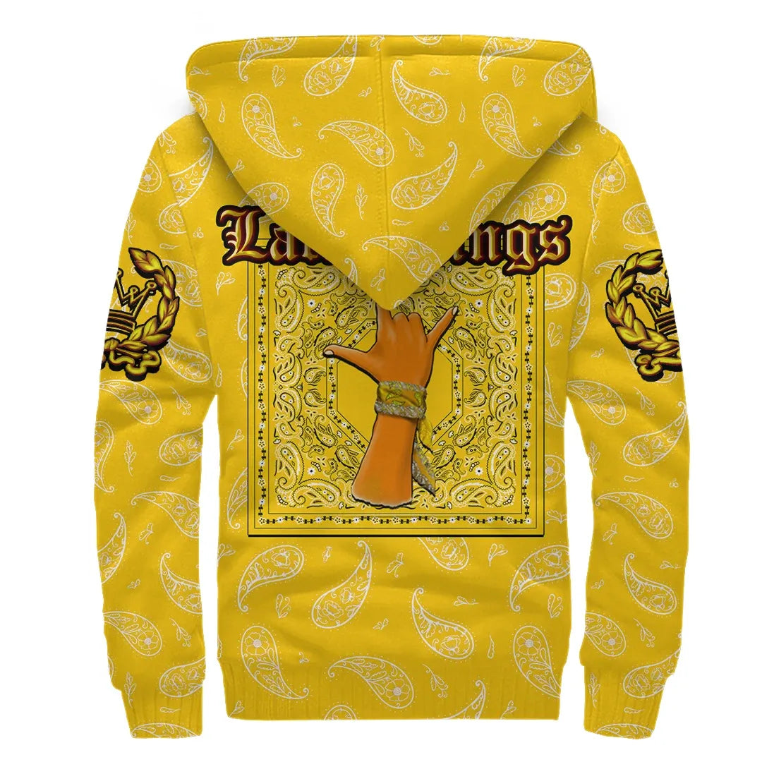 Latin Kings Gang Sherpa Hoodie - Yellow Bandana Pattern Printed Fleece Hoodie