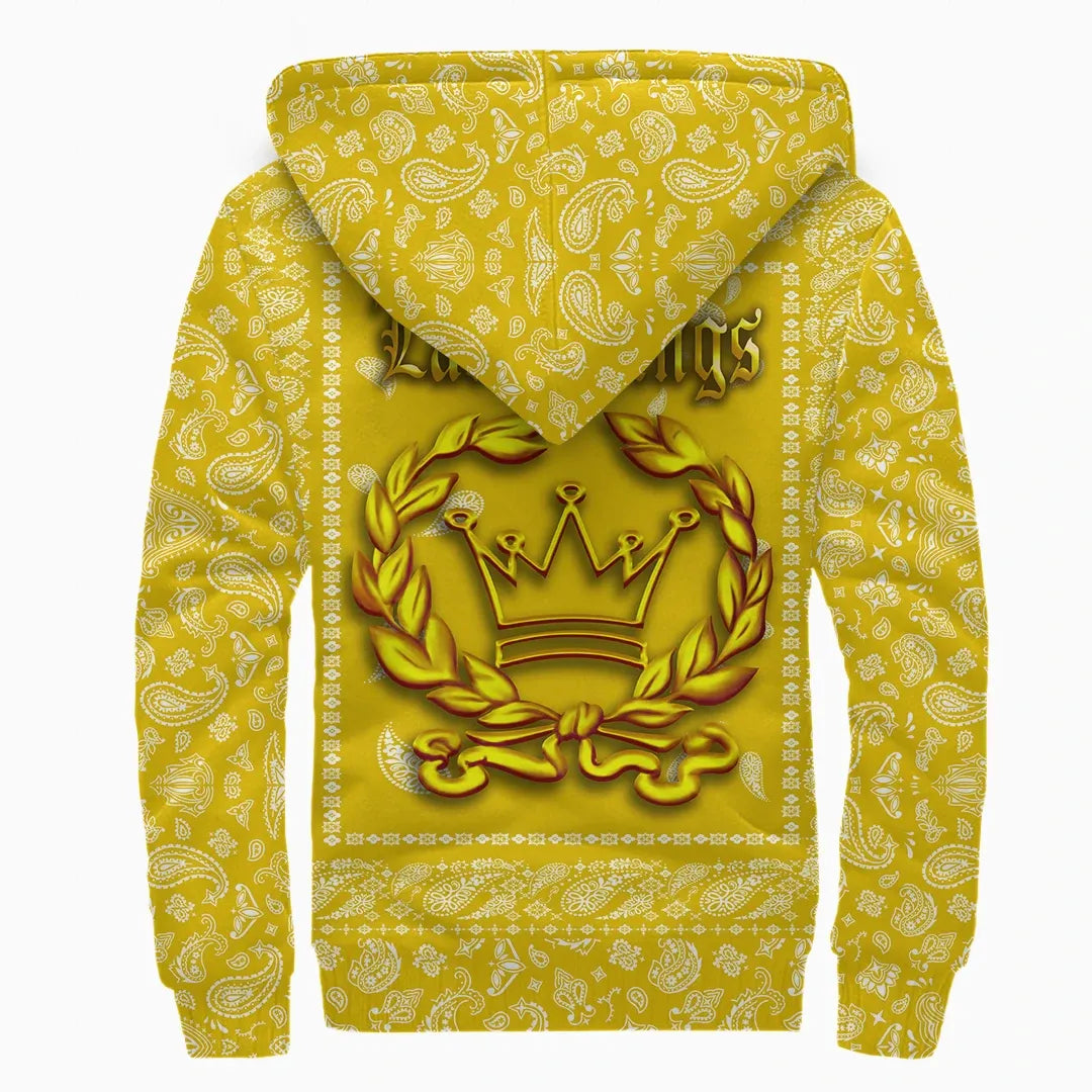 Latin Kings Gang Sherpa Hoodie Yellow Paisley Printed Fleece Hoodie