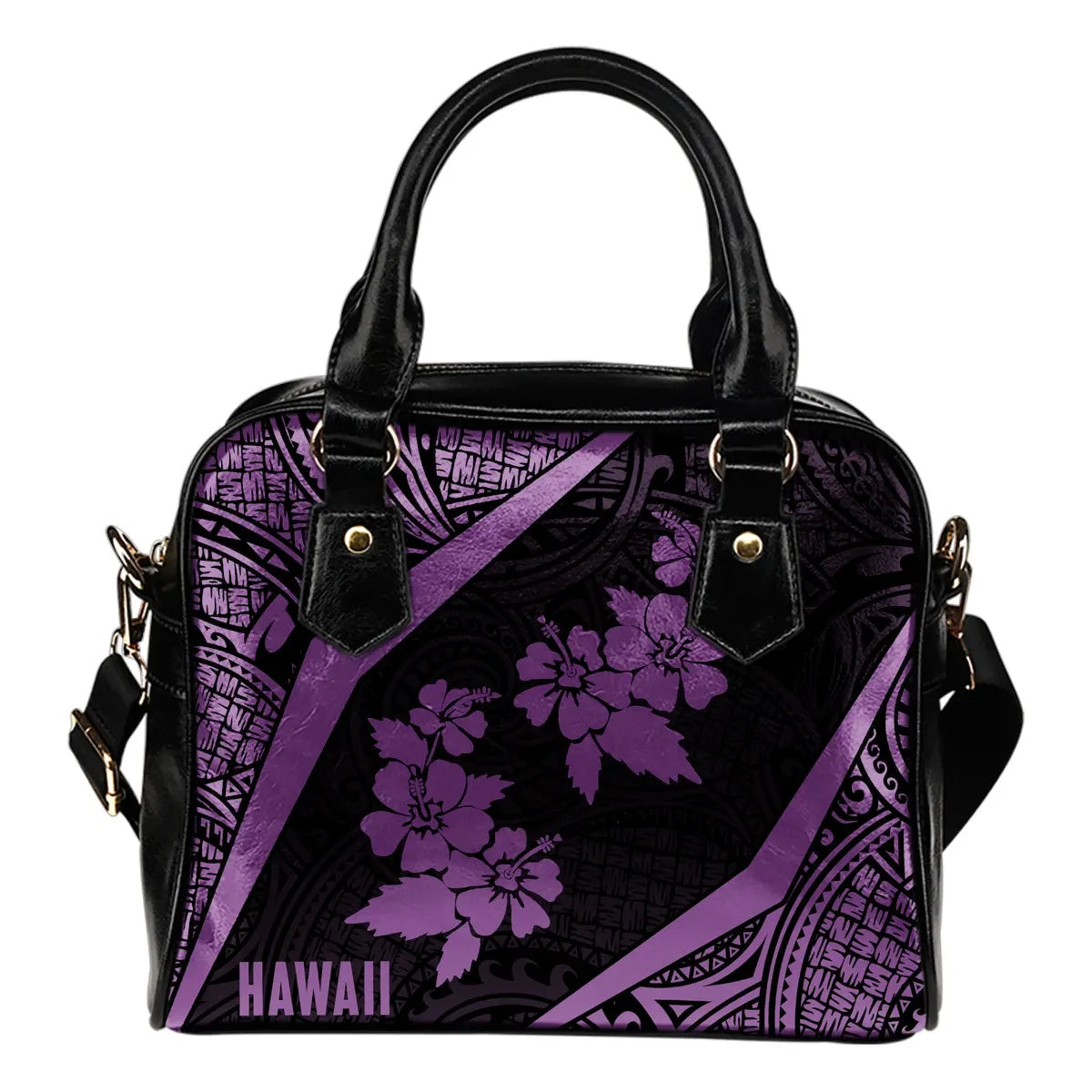 Hawaii Polynesian Shoulder Handbag Hibiscus Purple