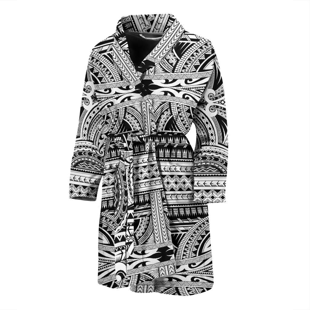 Polynesian Men's Bath Robe 02 White Th5