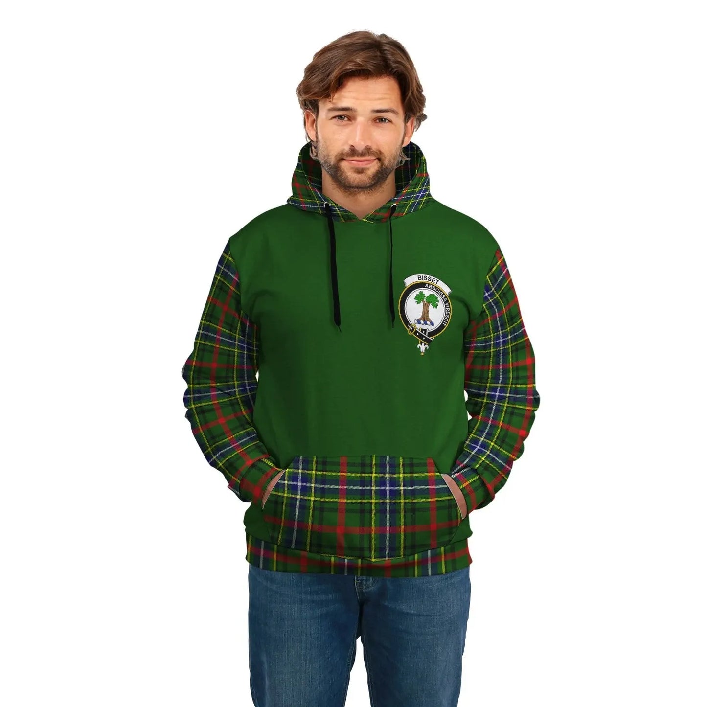 Printivon Bisset Clans Tartan All Over Hoodie Sleeve Color