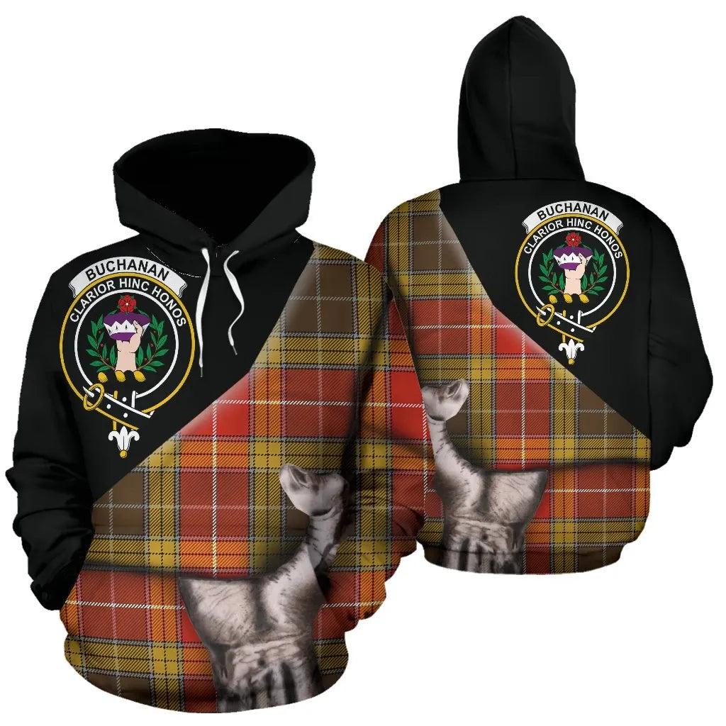Printivon Buchanan Old Set Weathered Tartan Clan Crest Hoodie Patronage