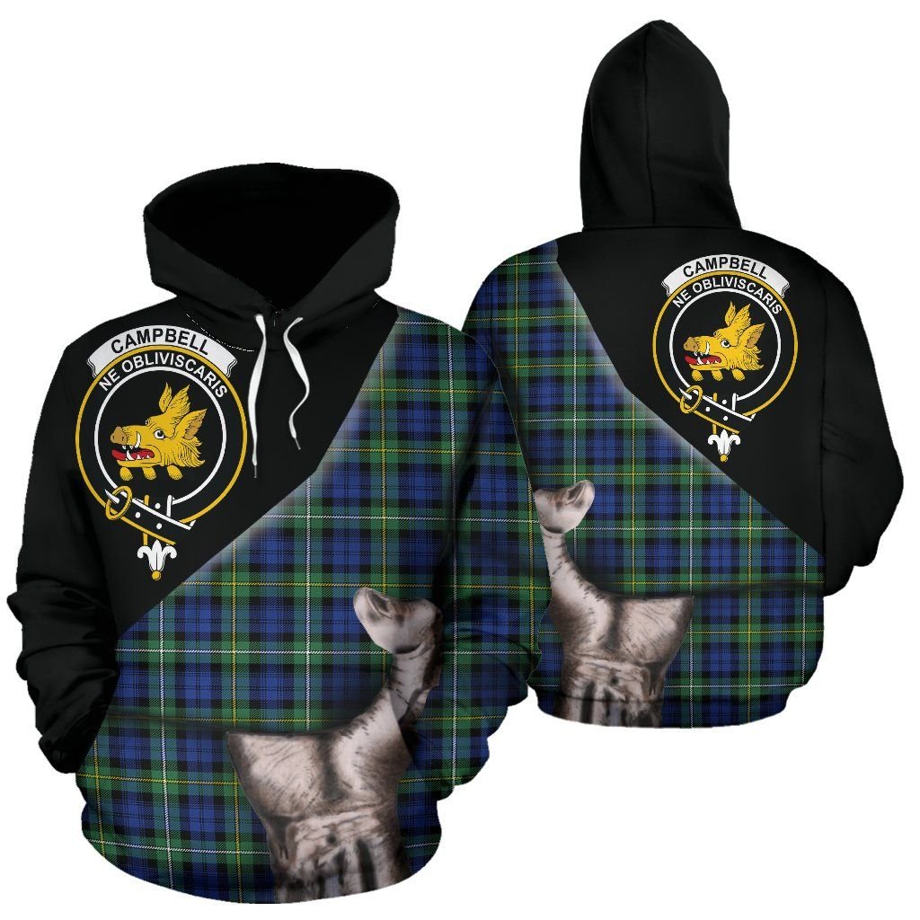 Printivon Campbell Argyll Ancient Tartan Clan Crest Hoodie Patronage
