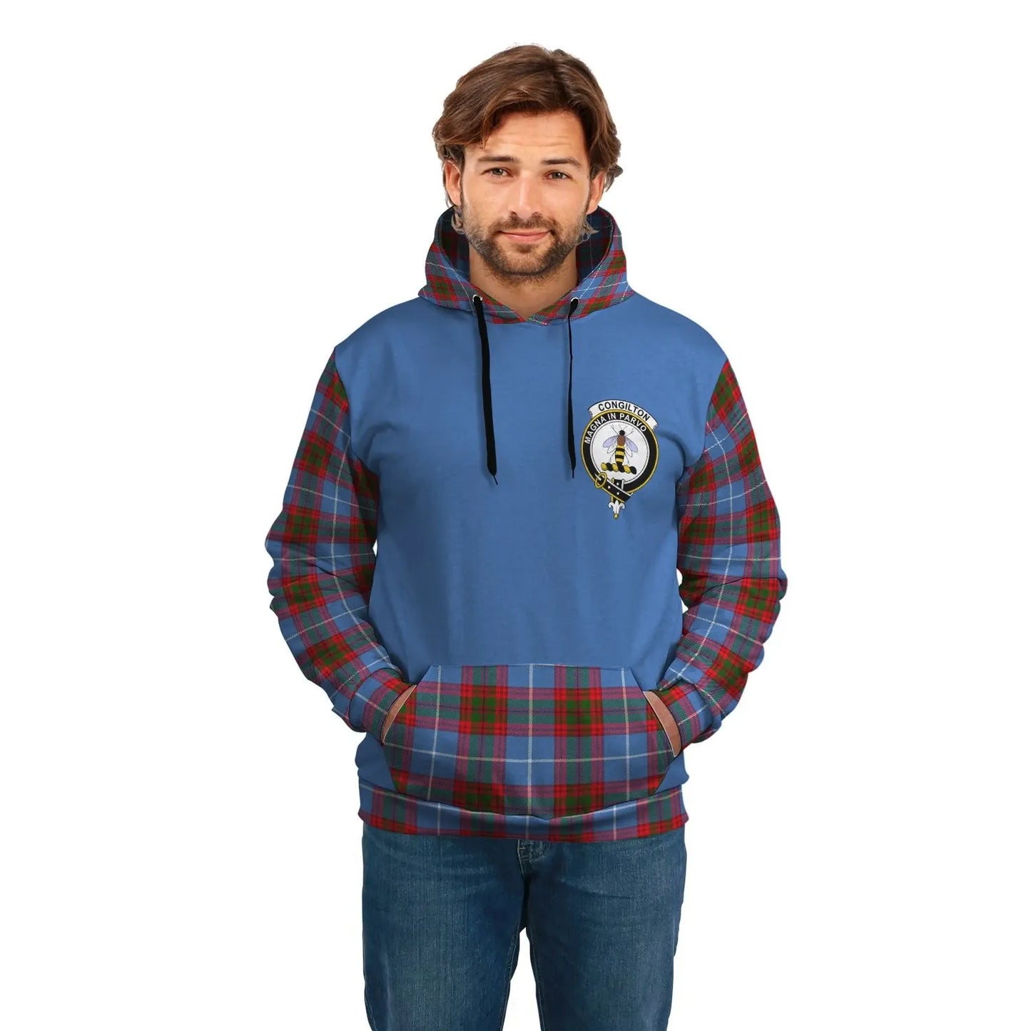 Printivon Congilton Clans Tartan All Over Hoodie Sleeve Color
