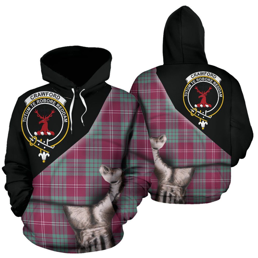 Printivon Crawford Ancient Tartan Clan Crest Hoodie Patronage