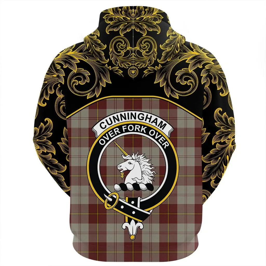 Printivon Cunningham Burgundy Dancers Tartan Clan Crest Hoodie Empire I