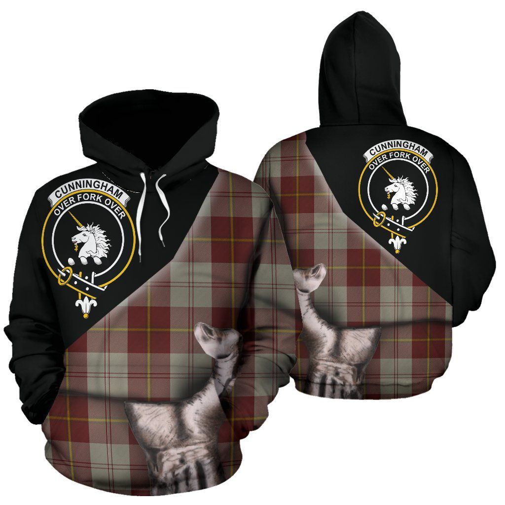 Printivon Cunningham Burgundy Dancers Tartan Clan Crest Hoodie Patronage