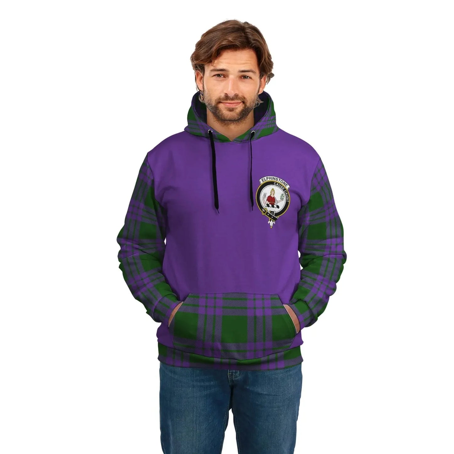 Printivon Elphinstone Clans Tartan All Over Hoodie Sleeve Color