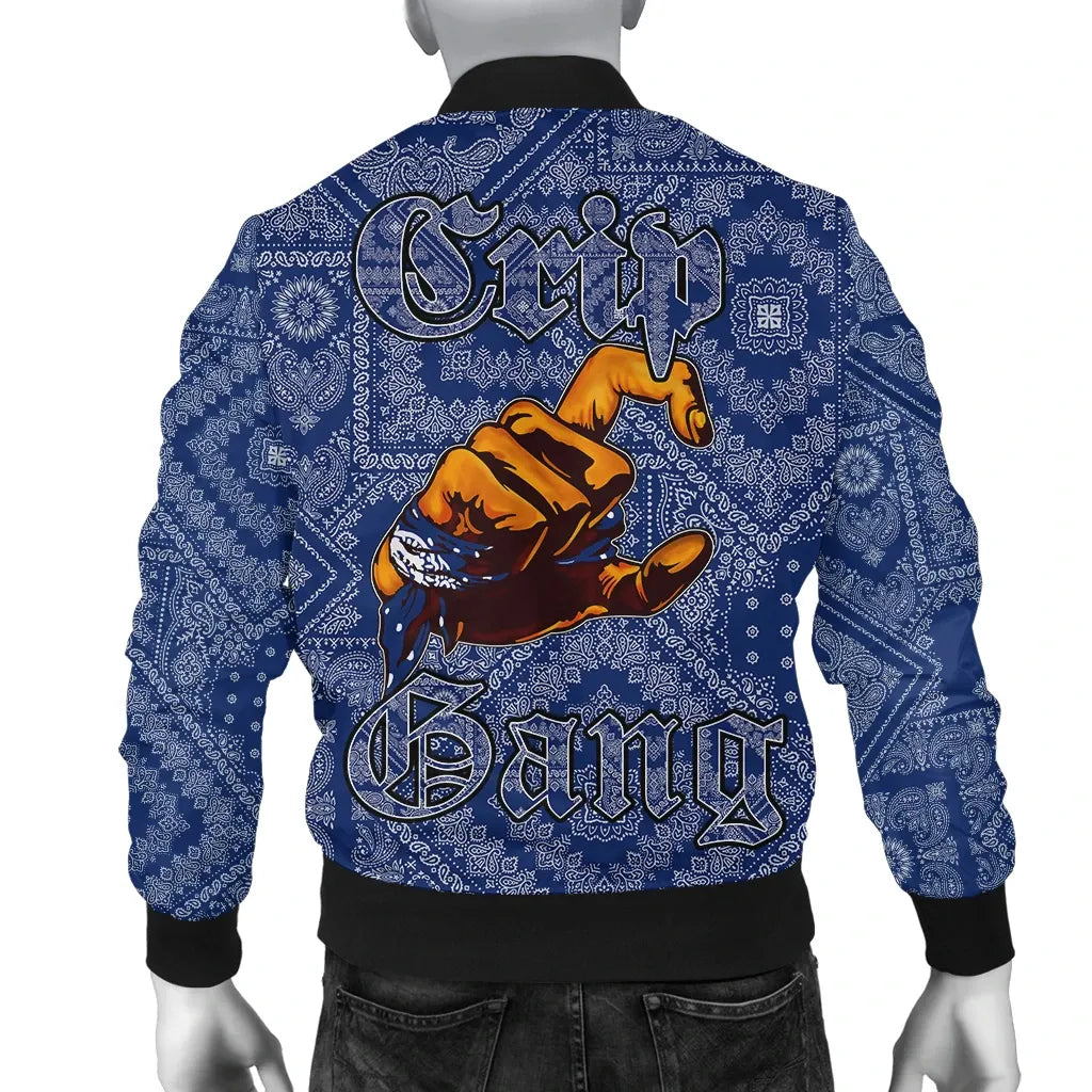 Crips Gang Bulldog Bomber Jacket - Blue Paisley