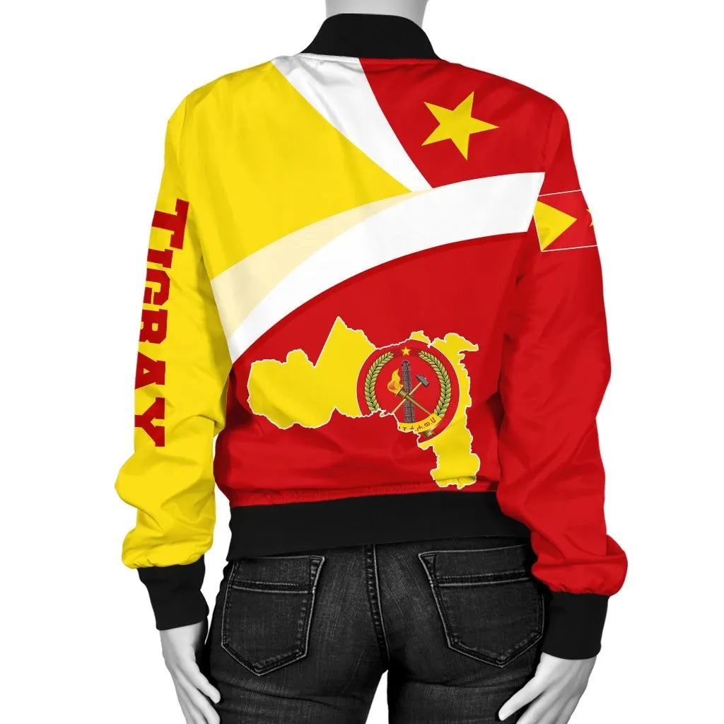 Tigray Bomber Jacket, Tigray Flag Maps Red Women