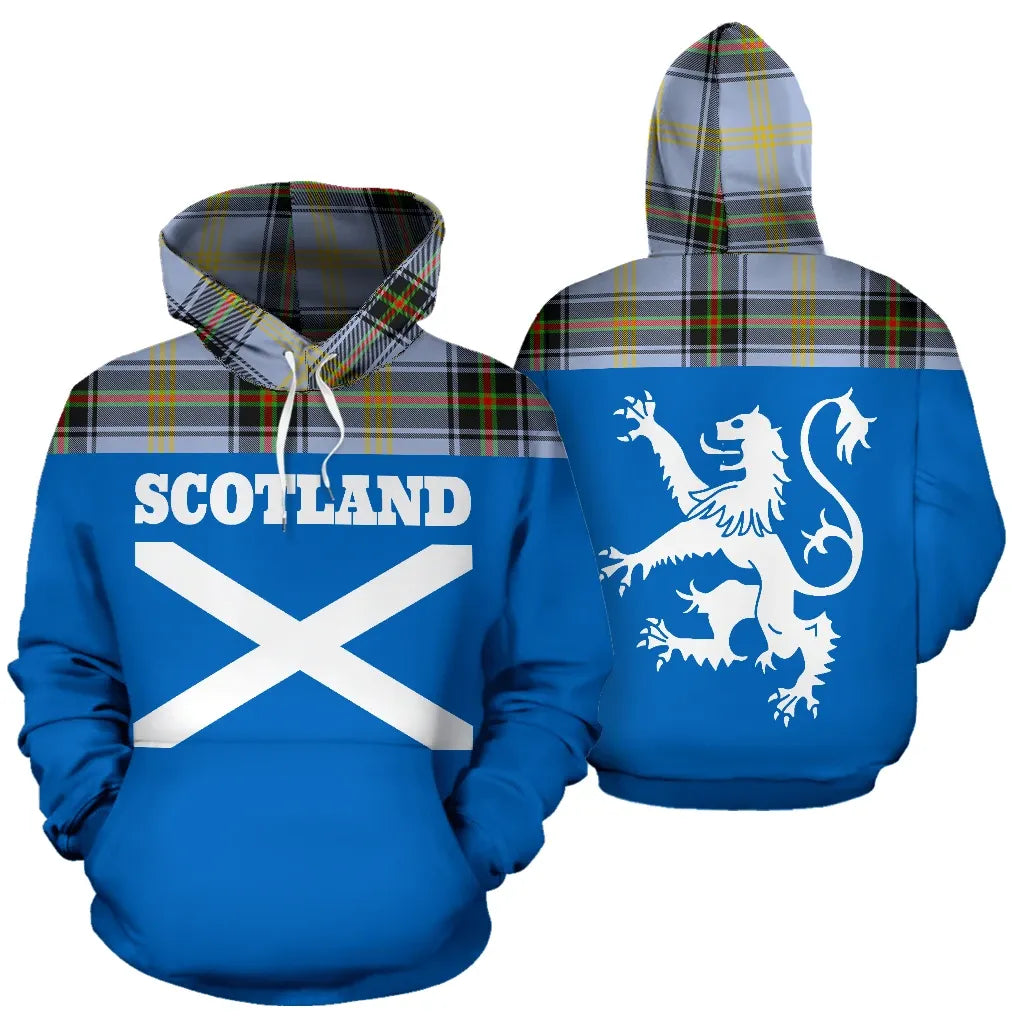 Printivon Tartan All Over Hoodie Lion Bell Of The Borders