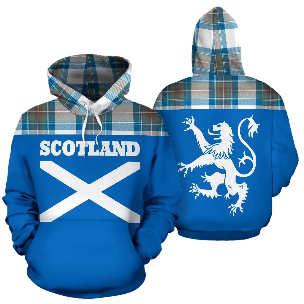 Printivon Tartan All Over Hoodie Lion Stewart Muted Blue