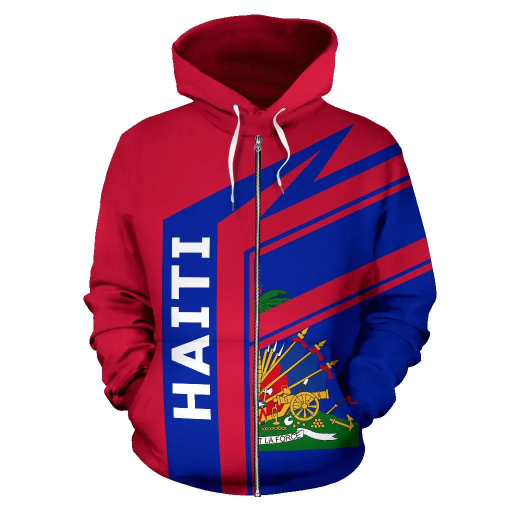 Haiti Air Zip Up Hoodie Haiti Coat Of Arms Printed Red Hoodie