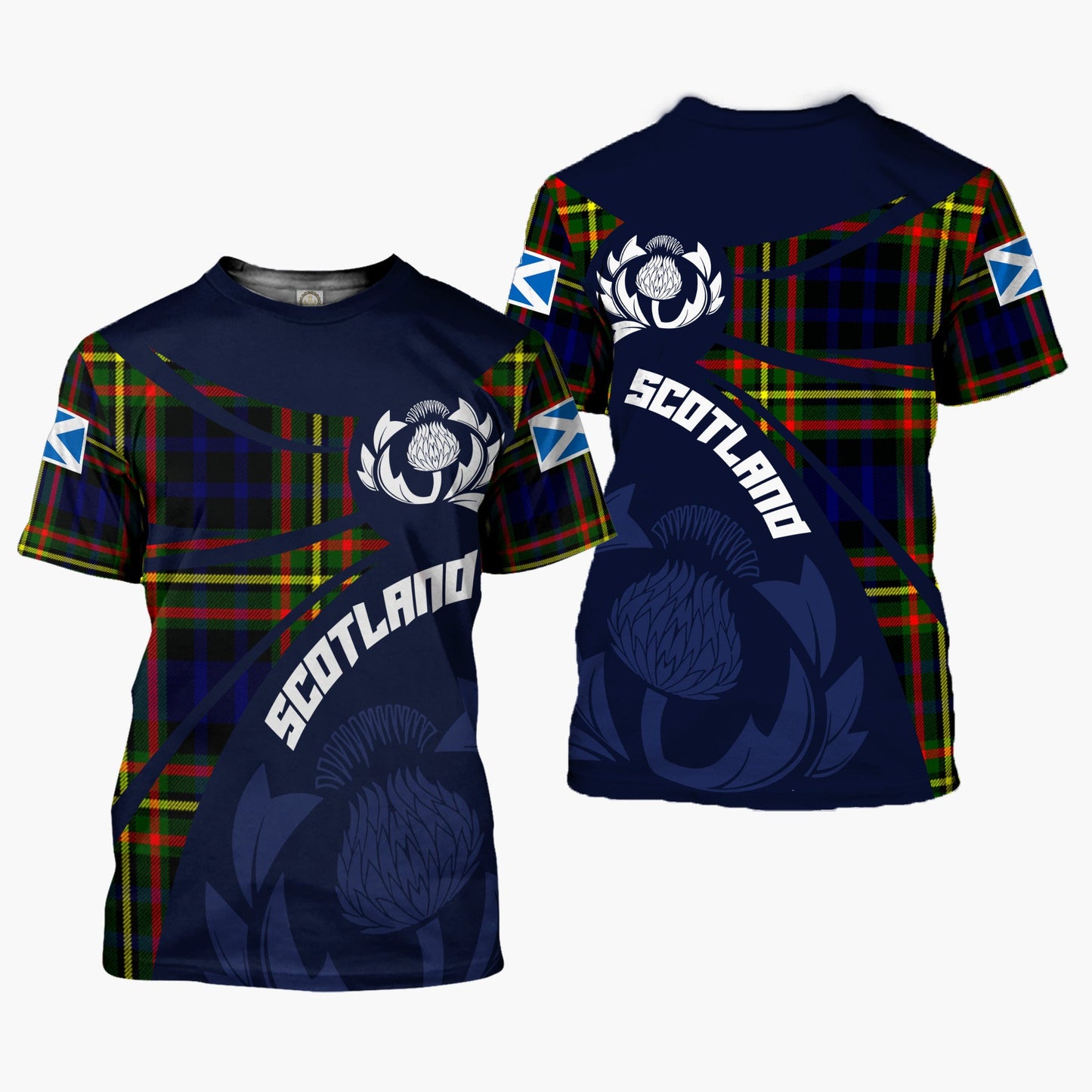 Printivon Thistle Flowers and Scottish Tartan MacLellan Family Custom Tee Shirt