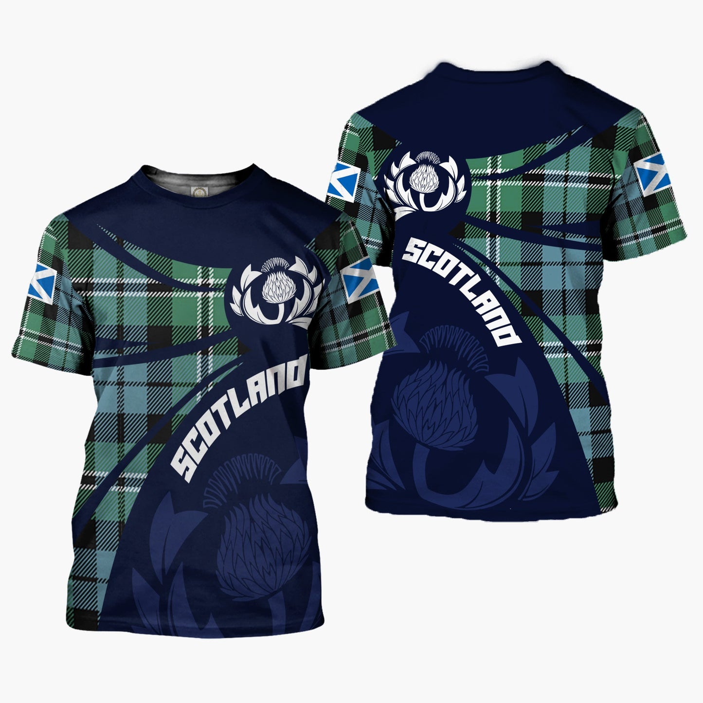 Printivon Thistle Flowers and Scottish Tartan Melville Family Custom Tee Shirt