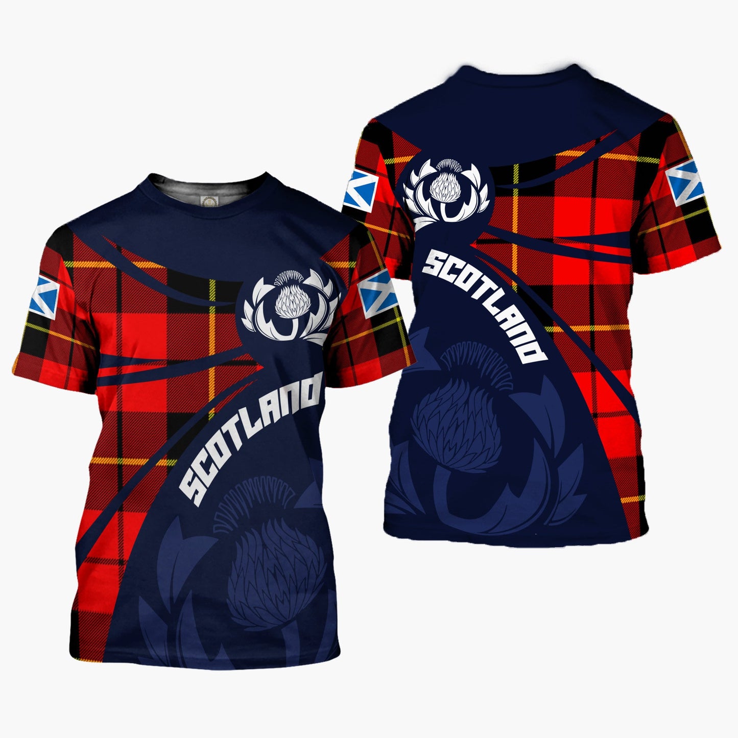 Printivon Thistle Flowers and Scottish Tartan Wallace Family Custom Tee Shirt