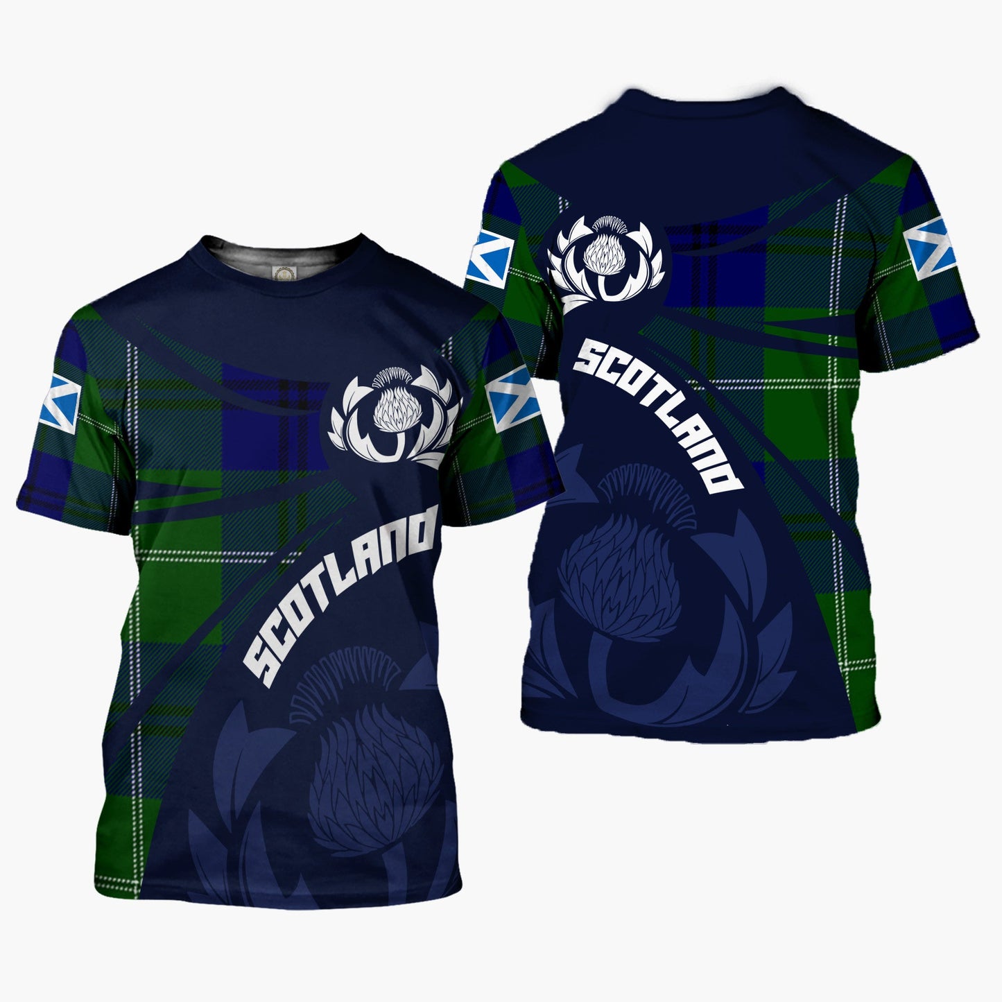 Printivon Thistle Flowers and Scottish Tartan Oliphant Family Custom Tee Shirt