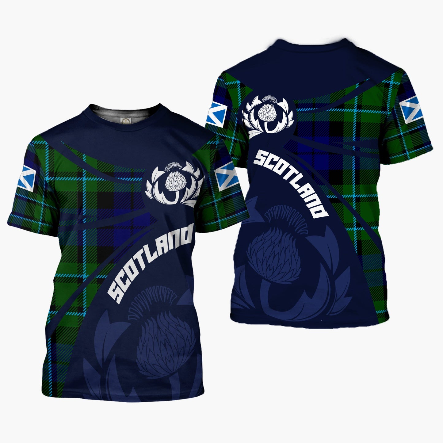Printivon Thistle Flowers and Scottish Tartan MacCallum Family Custom Tee Shirt