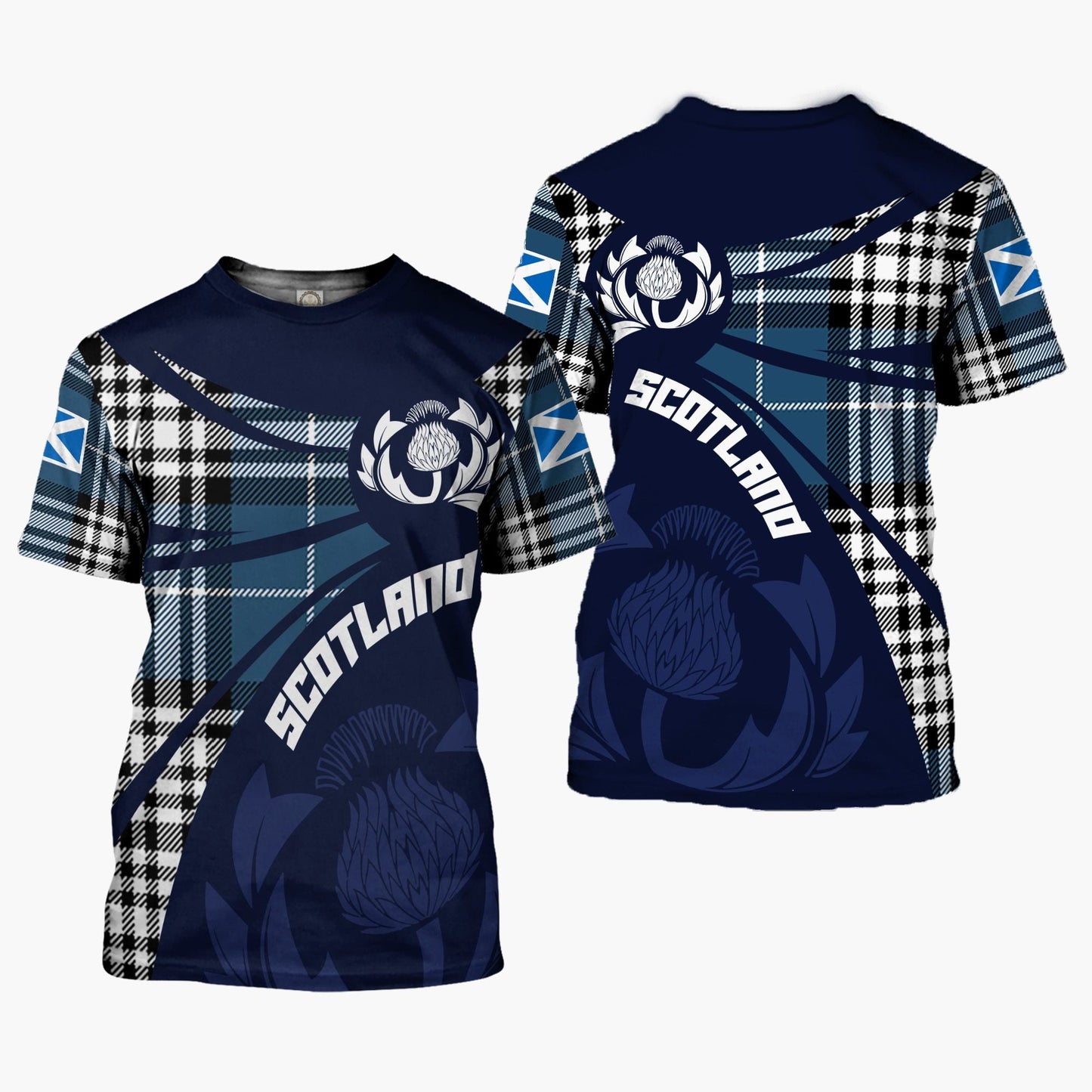 Printivon Thistle Flowers and Scottish Tartan Napier Family Custom Tee Shirt