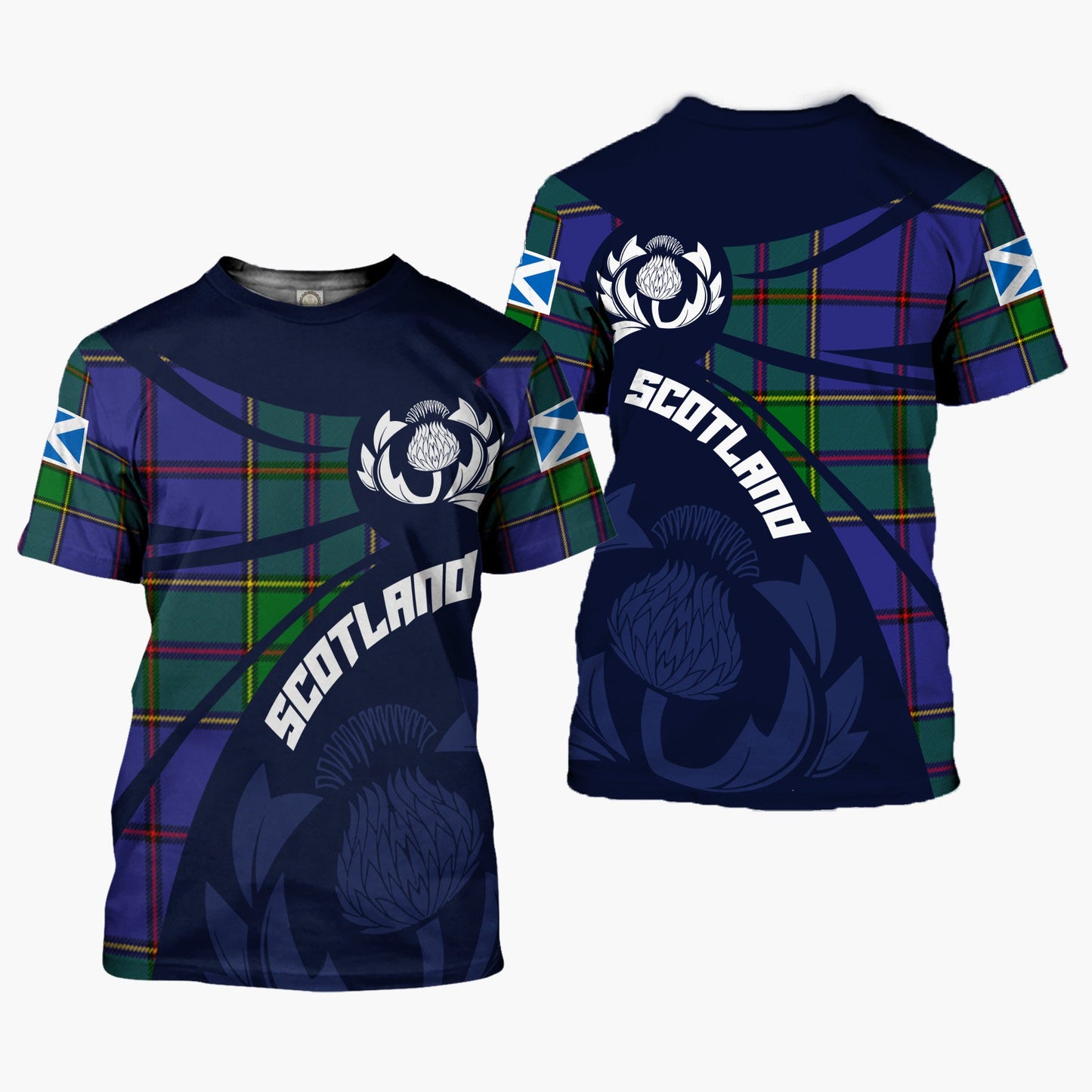 Printivon Thistle Flowers and Scottish Tartan Strachan Family Custom Tee Shirt