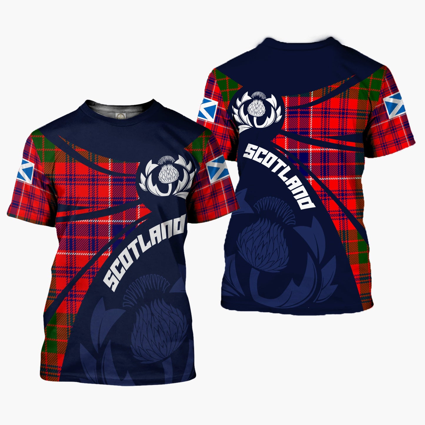 Printivon Thistle Flowers and Scottish Tartan MacRae Family Custom Tee Shirt