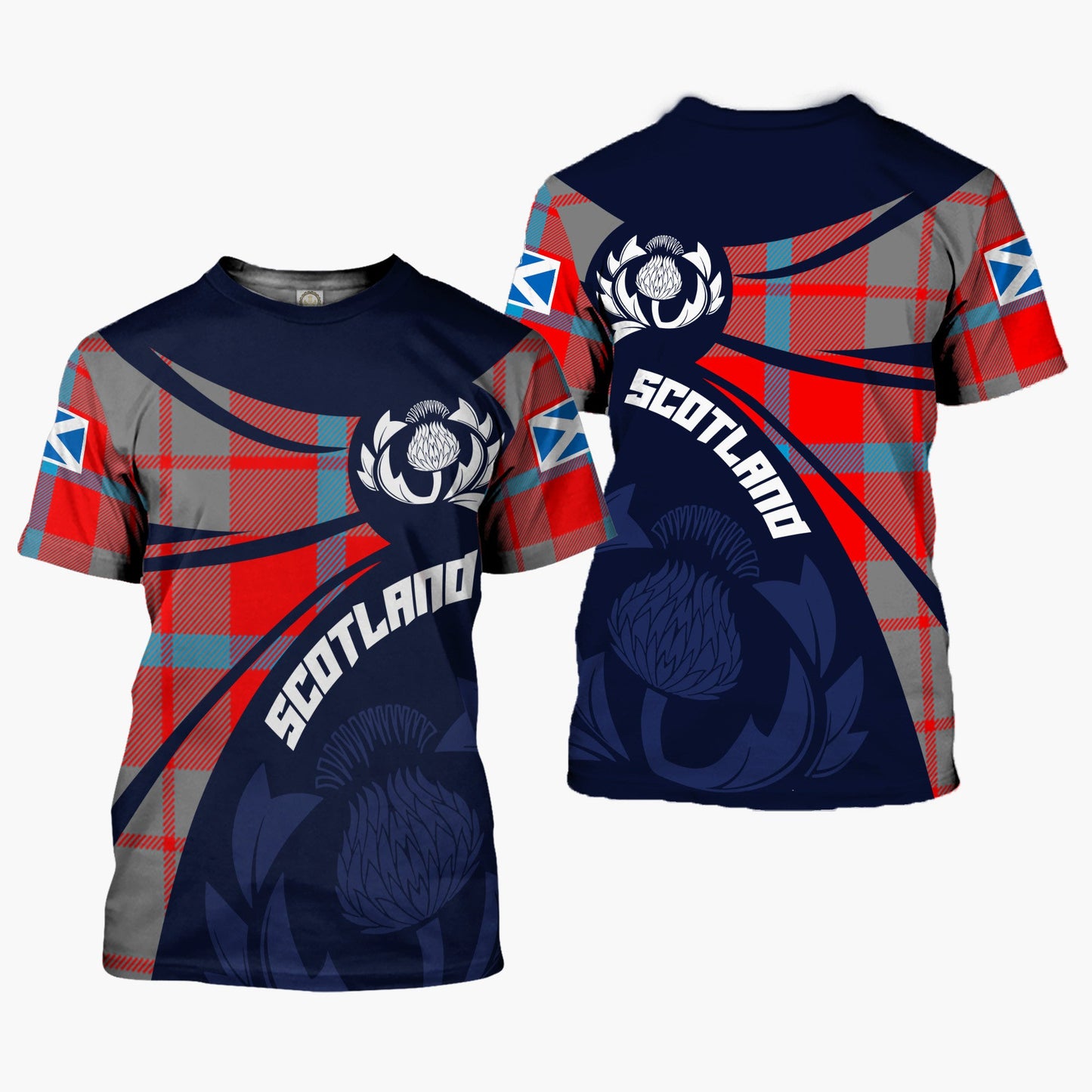 Printivon Thistle Flowers and Scottish Tartan Moubray Family Custom Tee Shirt