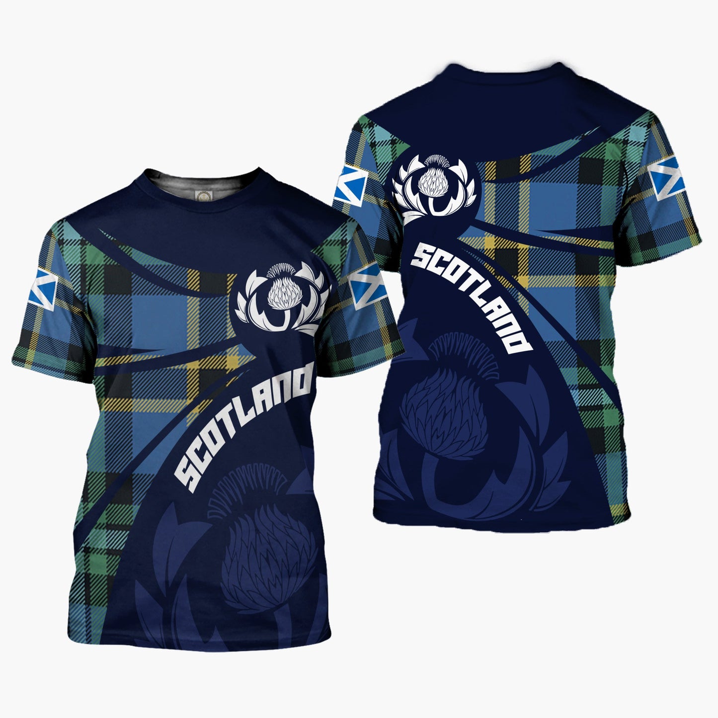 Printivon Thistle Flowers and Scottish Tartan Weir Family Custom Tee Shirt