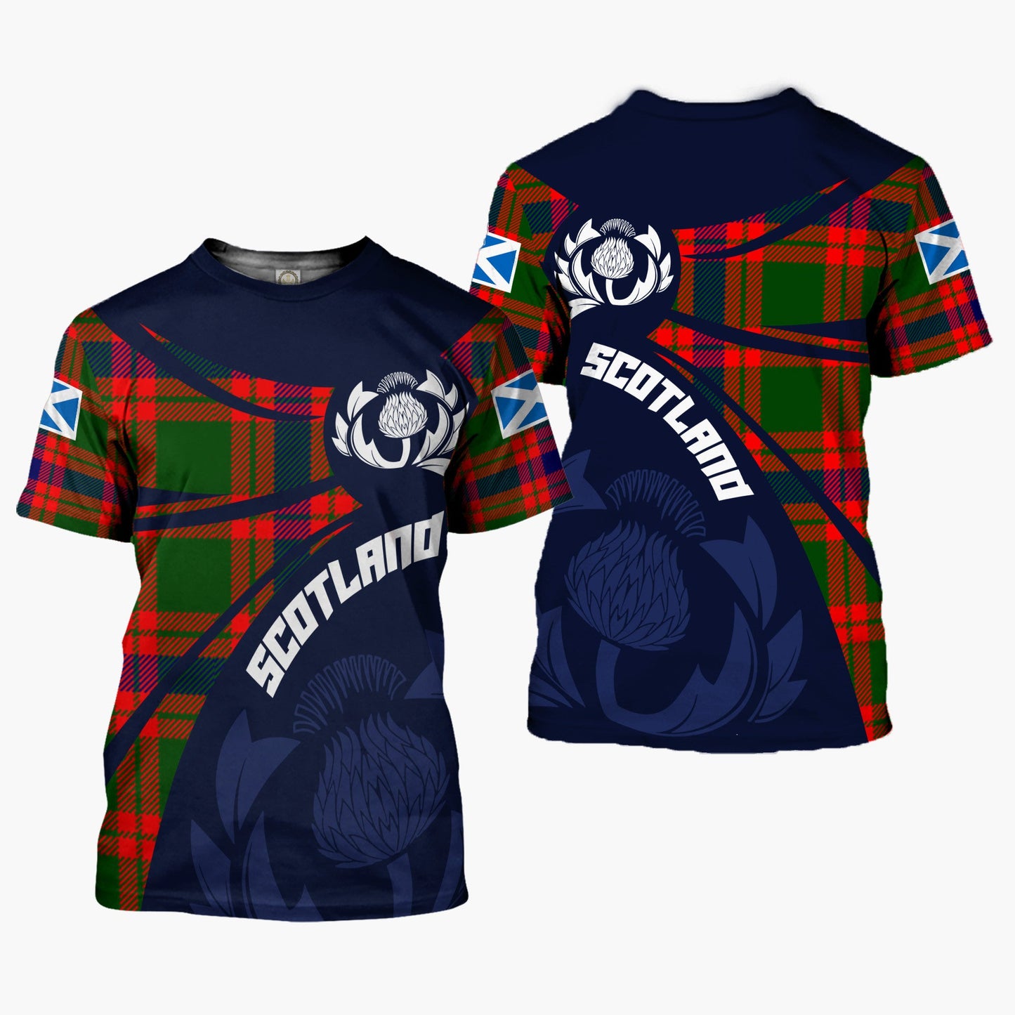 Printivon Thistle Flowers and Scottish Tartan Skene Family Custom Tee Shirt