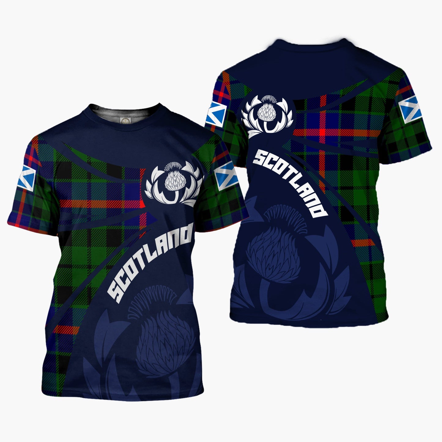 Printivon Thistle Flowers and Scottish Tartan Morrison Family Custom Tee Shirt