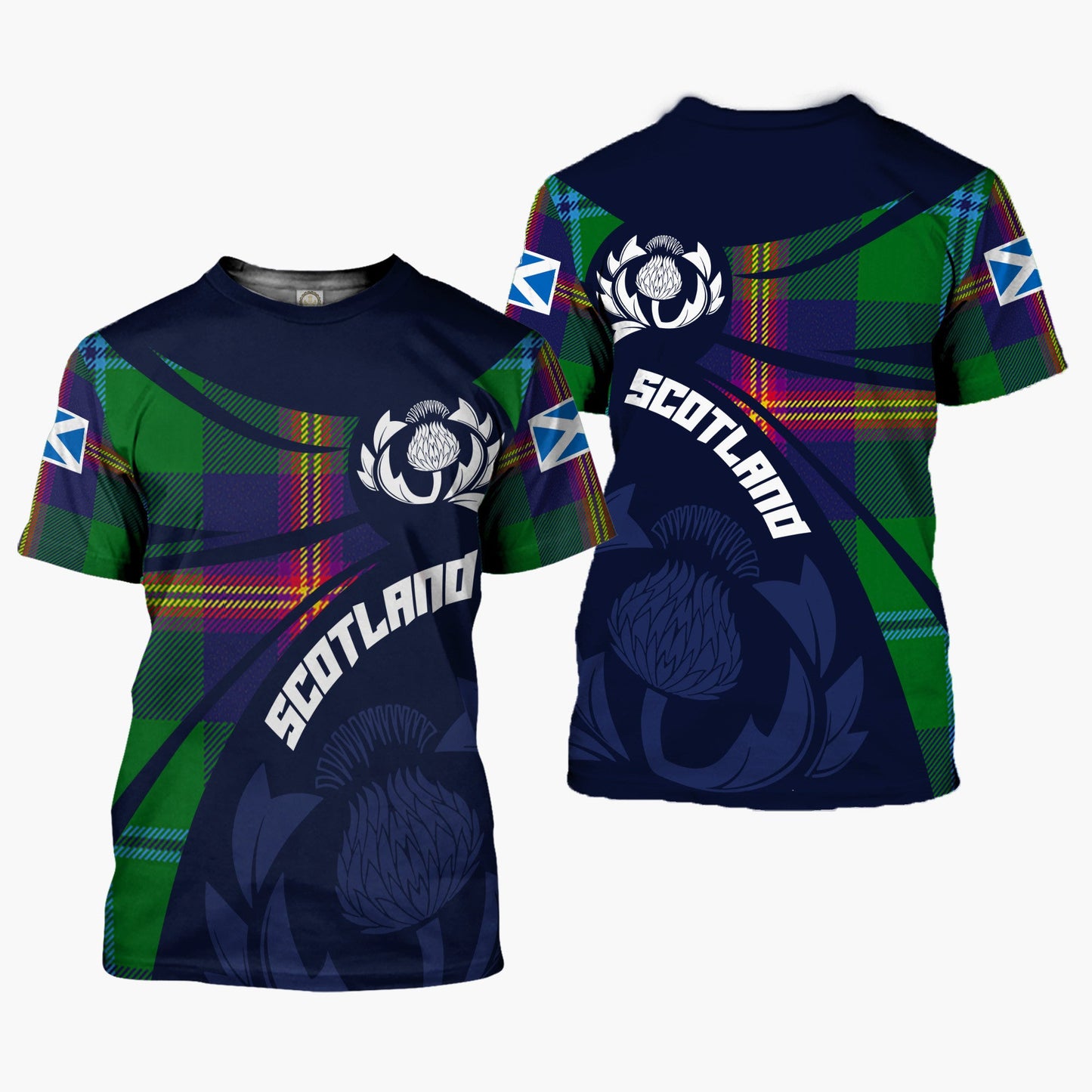 Printivon Thistle Flowers and Scottish Tartan Young Family Custom Tee Shirt