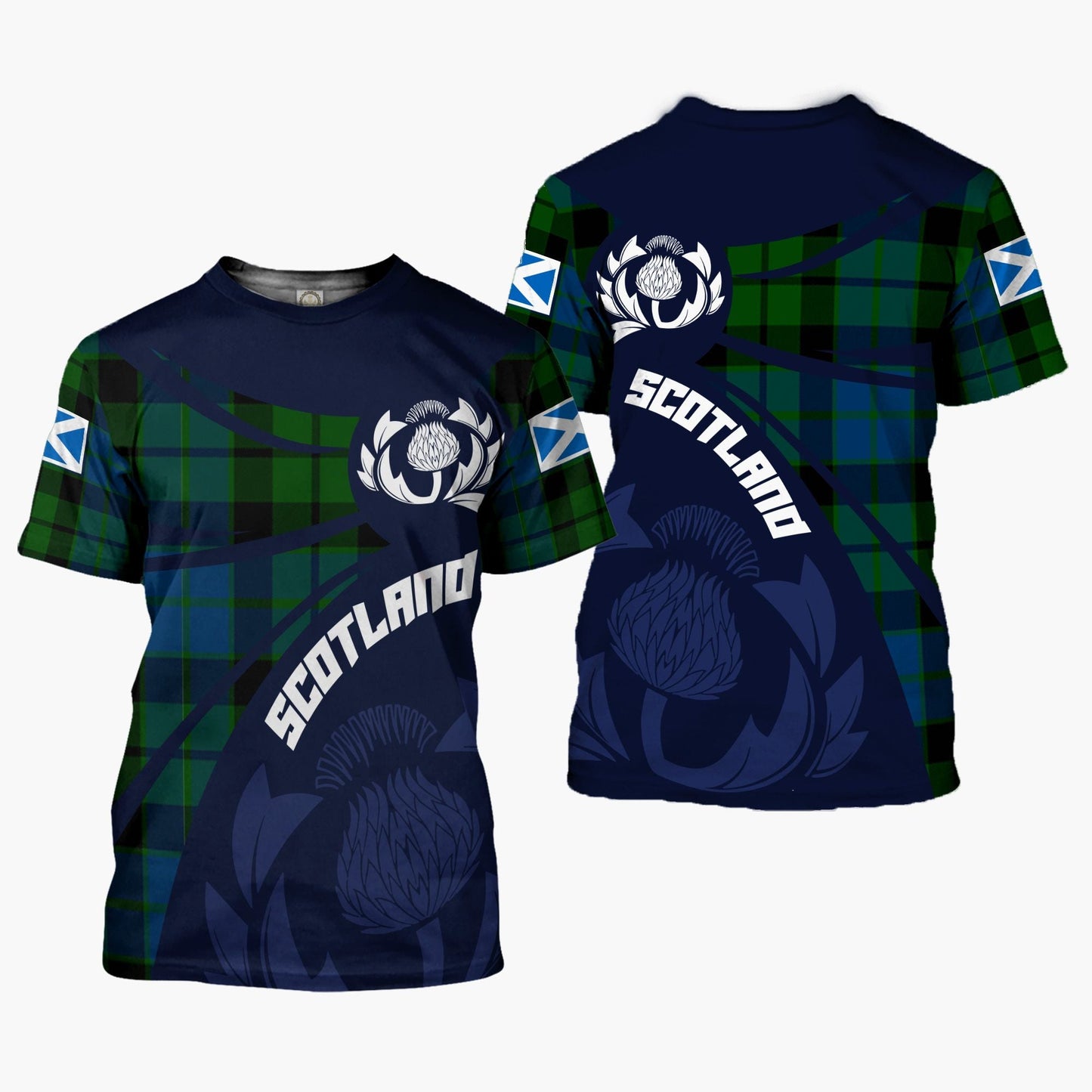 Printivon Thistle Flowers and Scottish Tartan MacKay Family Custom Tee Shirt