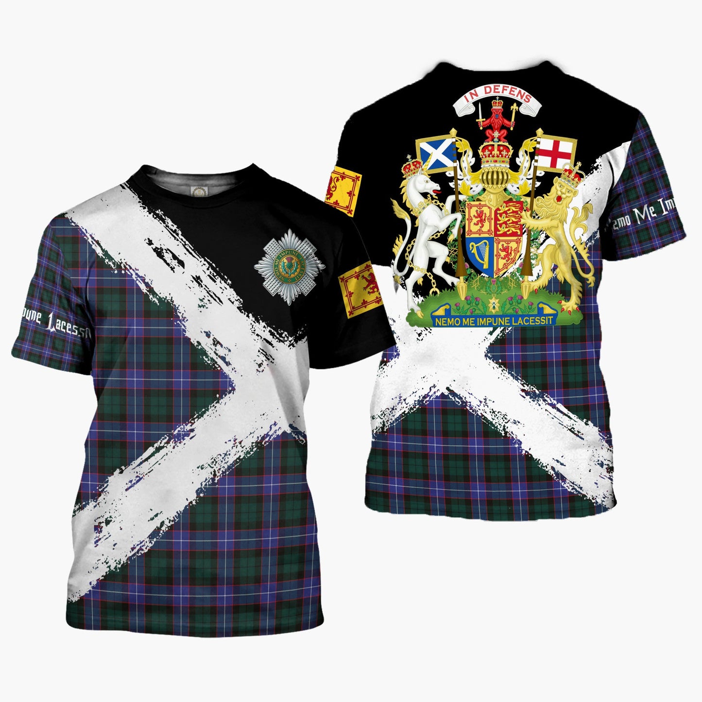 Printivon Hunter Clan T Shirt Scotland Coat Of Arms Tartan Pattern