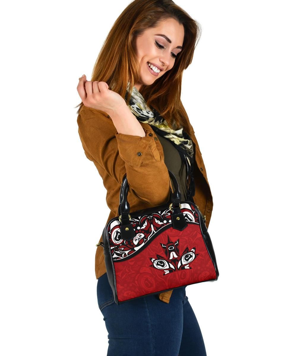 Canada Day Shoulder Handbag Haida Maple Leaf Style Tattoo Red