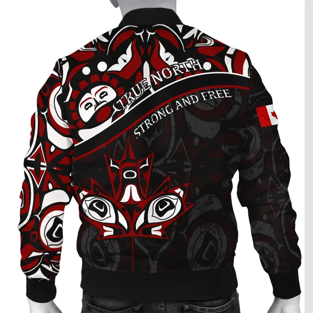 Canada Day Men's Bomber Jacket - Haida Maple Leaf Style Tattoo Black