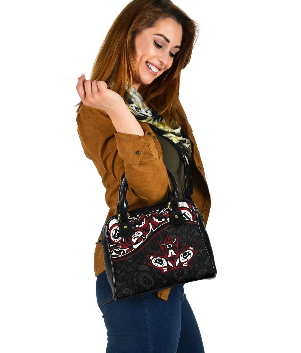 Canada Day Shoulder Handbag Haida Maple Leaf Style Tattoo Black
