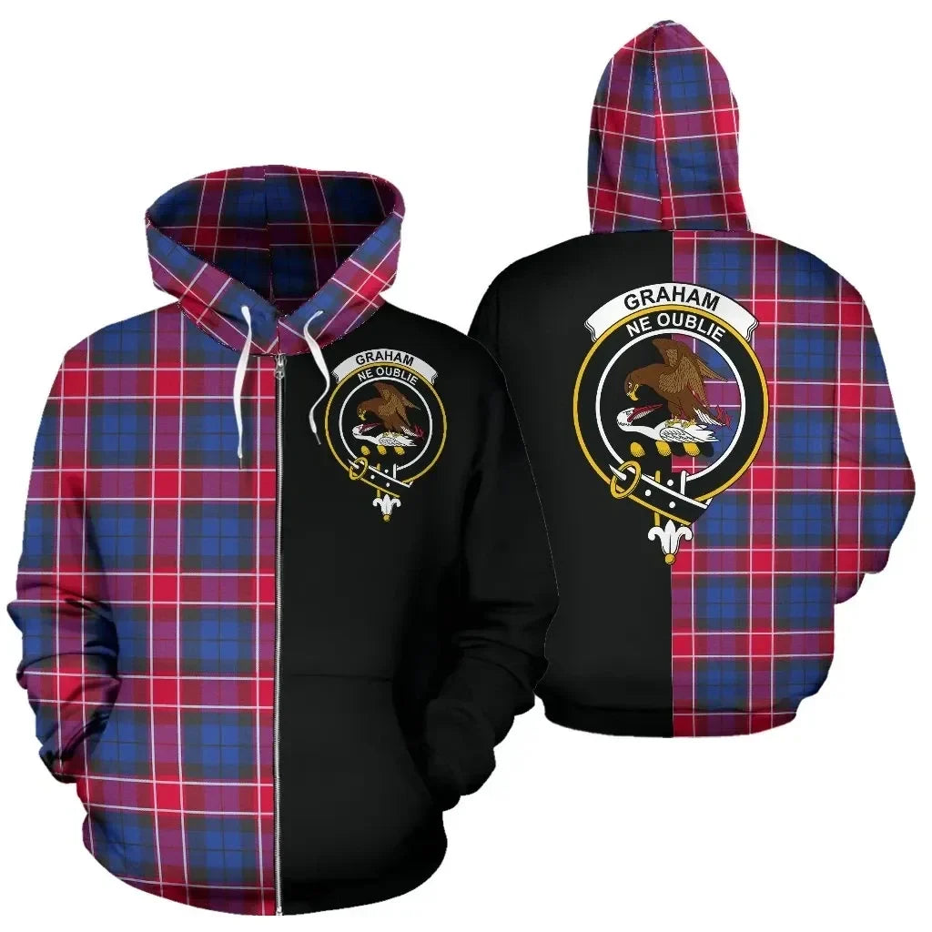 Printivon Custom Your Text Graham Of Menteith Red Tartan Hoodie Half Of Me