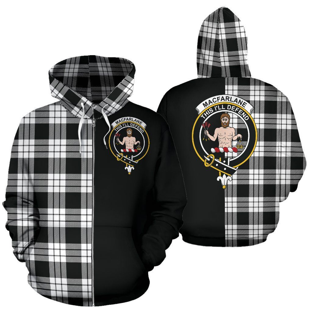 Printivon Custom Your Text Macfarlane Black & White Tartan Hoodie Half Of Me