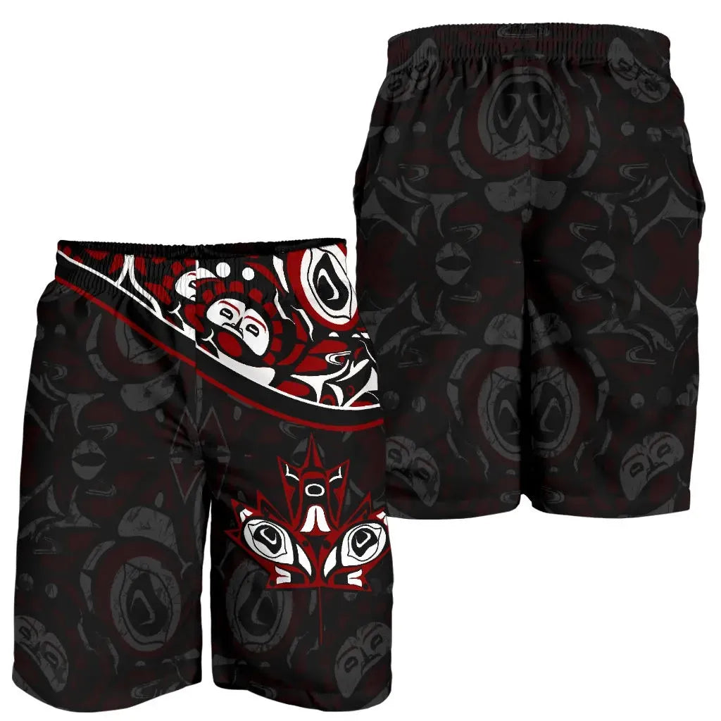 Canada Day All Over Print Men's Shorts Haida Maple Leaf Style Tattoo Black